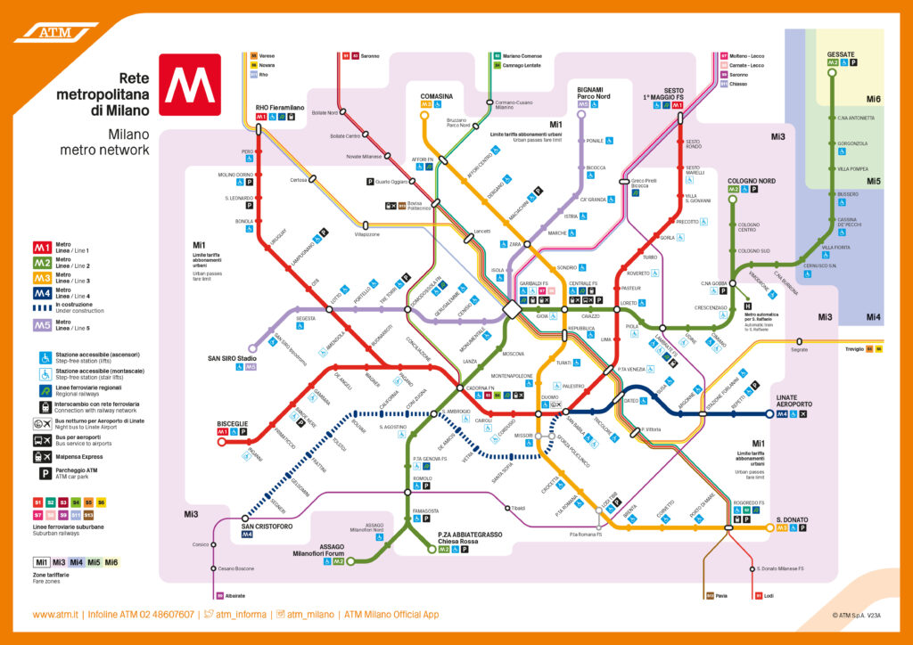 schema rete metro di Milano